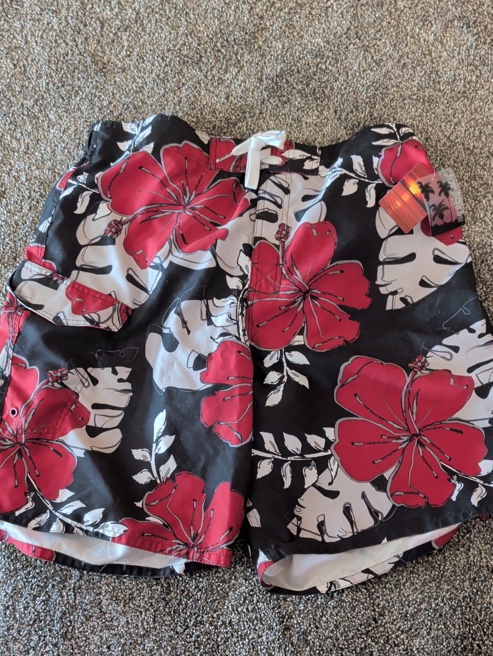 Joe Boxer Black Board Shorts with Red and White Floral Print